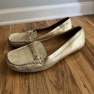 Naturalizer N5 Comfort Womens Gold Loafer Size 8M Slip On Shoes Reptile Print